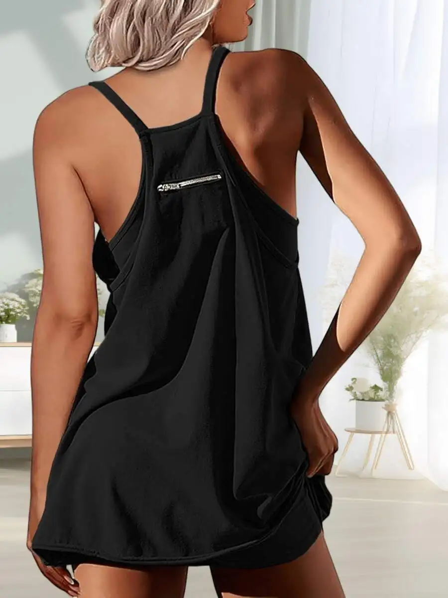 

Womens Sleeveless Tennis Dress Casual Summer Workout Mini Dress With Built-In Shorts
