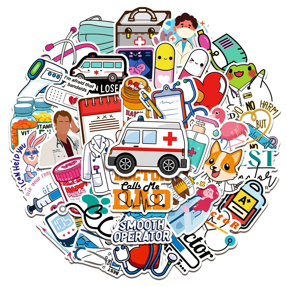 50pcs Cartoon Medical Supplies Kids Stickers