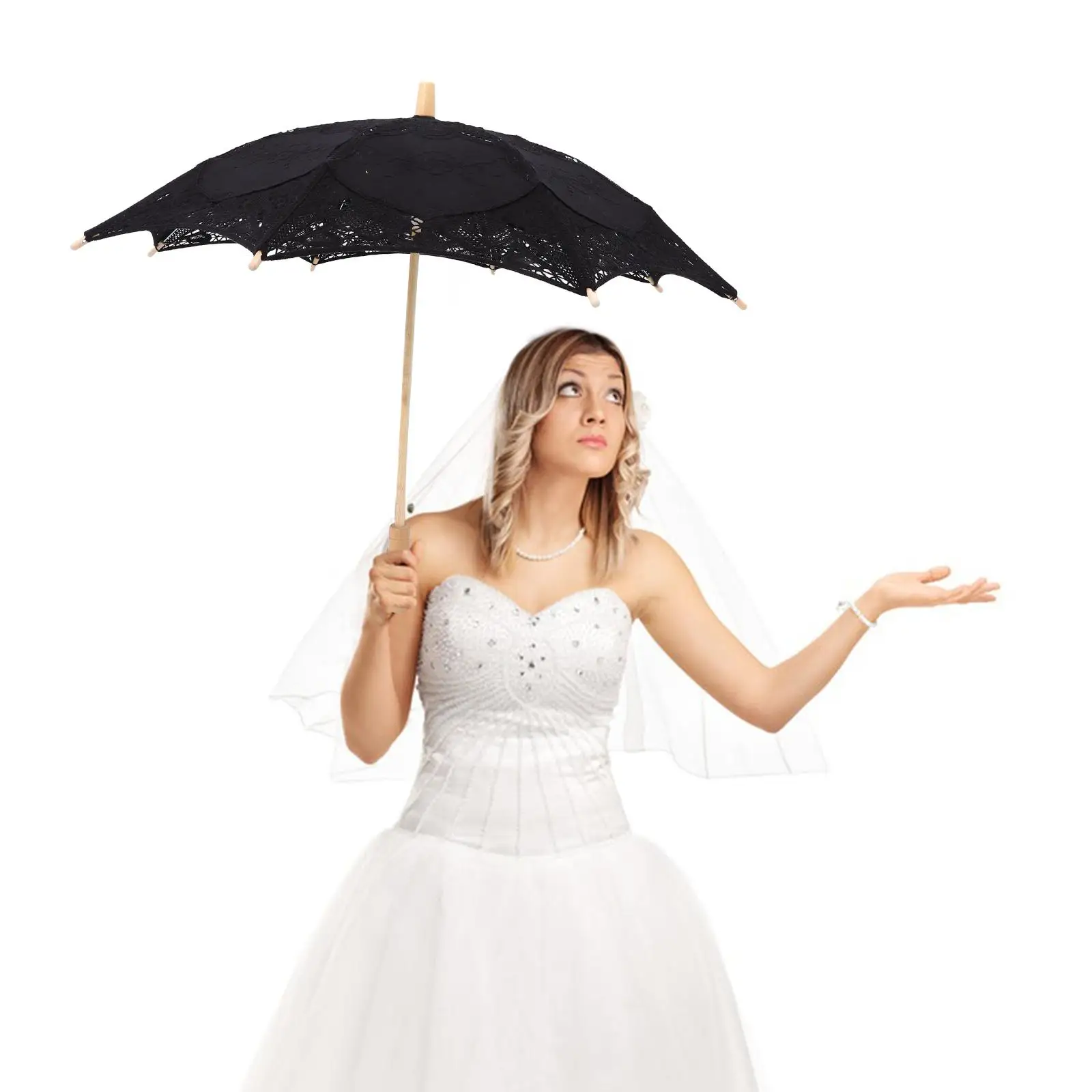 Paraguas de encaje grande de algodón blanco, accesorios de fotografía para niños, decoración de boda nupcial para baile, sombrilla en forma de flor para niñas