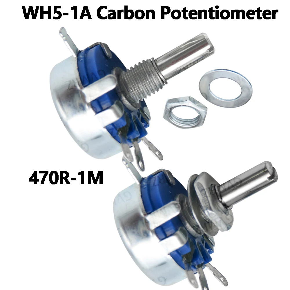 2PCS WH5-1A Carbon Potentiometer  470R/1K/ 1.5K/ 4.7K/10K/22K 1M ohm 3-Terminals Round Shaft Rotary Taper WH5 47K/100K/220K