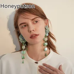2024 New fashion summer style fabric flower holiday, wedding flower earrings hand-beaded long fringe