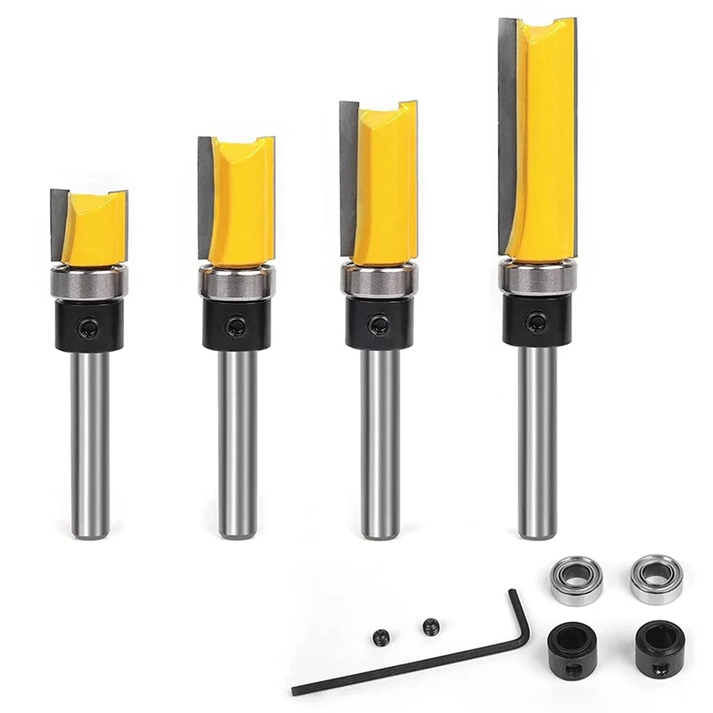 Flush Trim Router Bit Set,1/4 Inch Schacht Lager Flush Trim Bits Set, Snijlengte 1/2Inch, 3/4 Inch, 1Inch, 1-1/2Inch