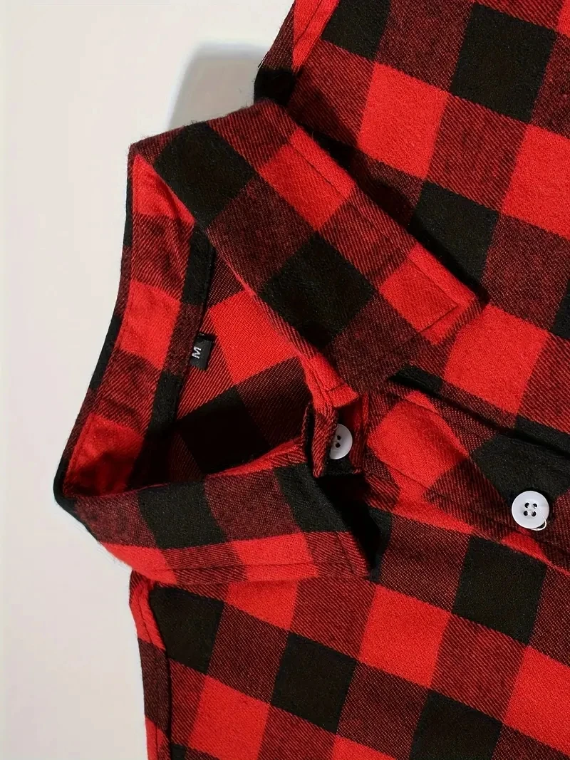 Camisa de franela de un solo pecho para hombre, camisa clásica a cuadros, camisa informal inteligente, manga larga en el pecho, diseño de dos bolsillos, Tops de primavera y otoño