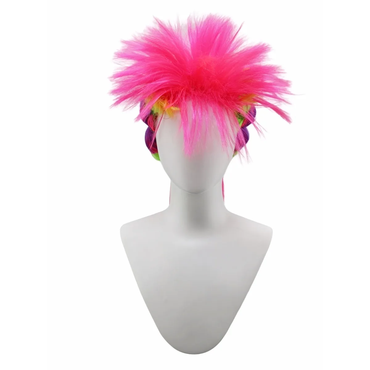 Neon Rainbow Spiky Ponytail Wig with Colorful Buns, Vibrant Synthetic Hair for 80s Punk, Rave and Halloween Costumes