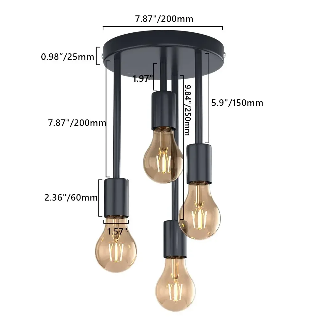 Vintage Industrial Style Iron Ceiling Light Black 4-head E27 Clothing Shop Interior Lighting Dining Room Ceiling Lamp Retro