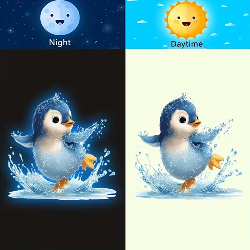 Glow-in-the-Dark Penguin Toilet Sticker Self-Adhesive Removable Luminous Bathroom Wall Decal Home Decor