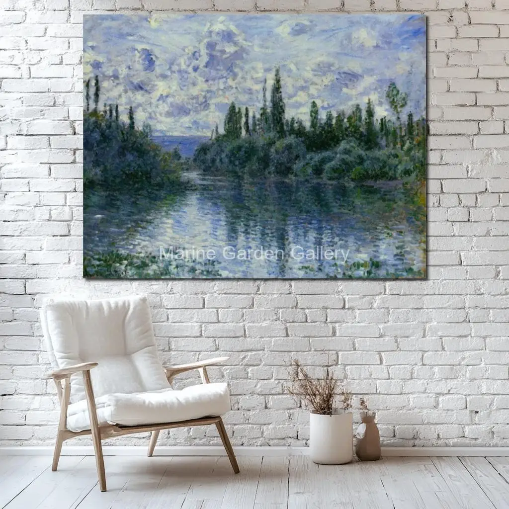 Modern Romantic Canvas Paintings Handmade Claude Monet Oil on Arm Seine Near Vetheuil Abstract Wall Decor for Kitchen