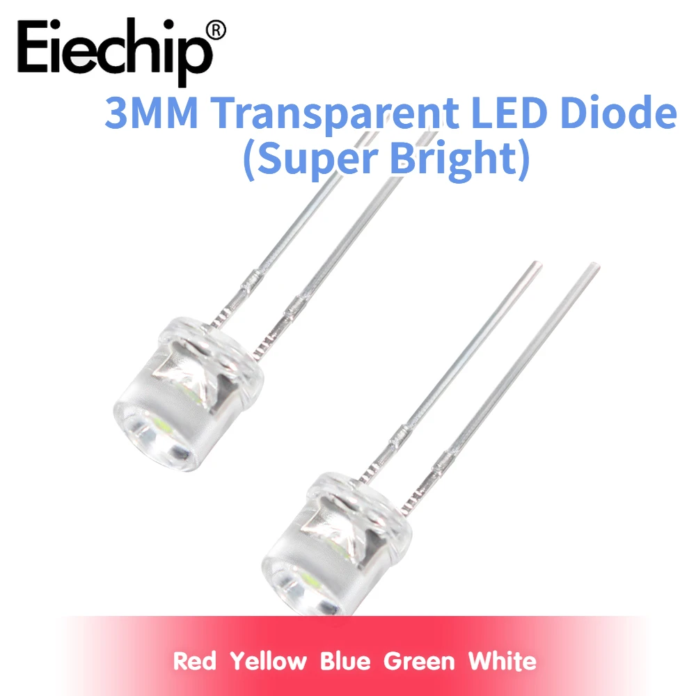 50PCS 5mm Led Flat LED Diode Transparent Red Yellow Blue Green White Led Lights Diod F5 Led Lights