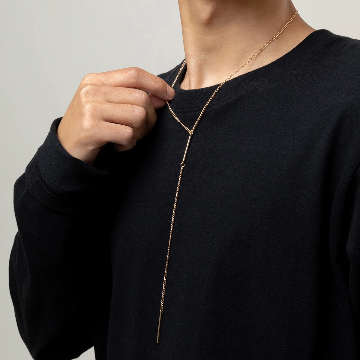 PuRui Minimalist Metal Y-shaped Choker Necklace Sexy Long Tassel Pendant Front Chest Chain Necklace Trend Hip-hop Men\'s Jewelry