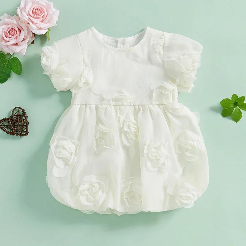 SUNSIOM 0-3 Years Toddler Girls Summer Princess Dress Short Round Neck 3D Rose A-line Party Dresses