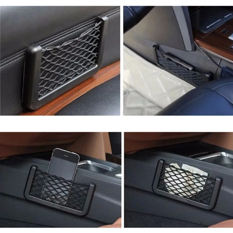 1pcs/2pcs Car Organizer Storage Bag Auto Paste Net Pocket Phone Holder Car Accessories 20*8CM 8*15CM Universal image 5