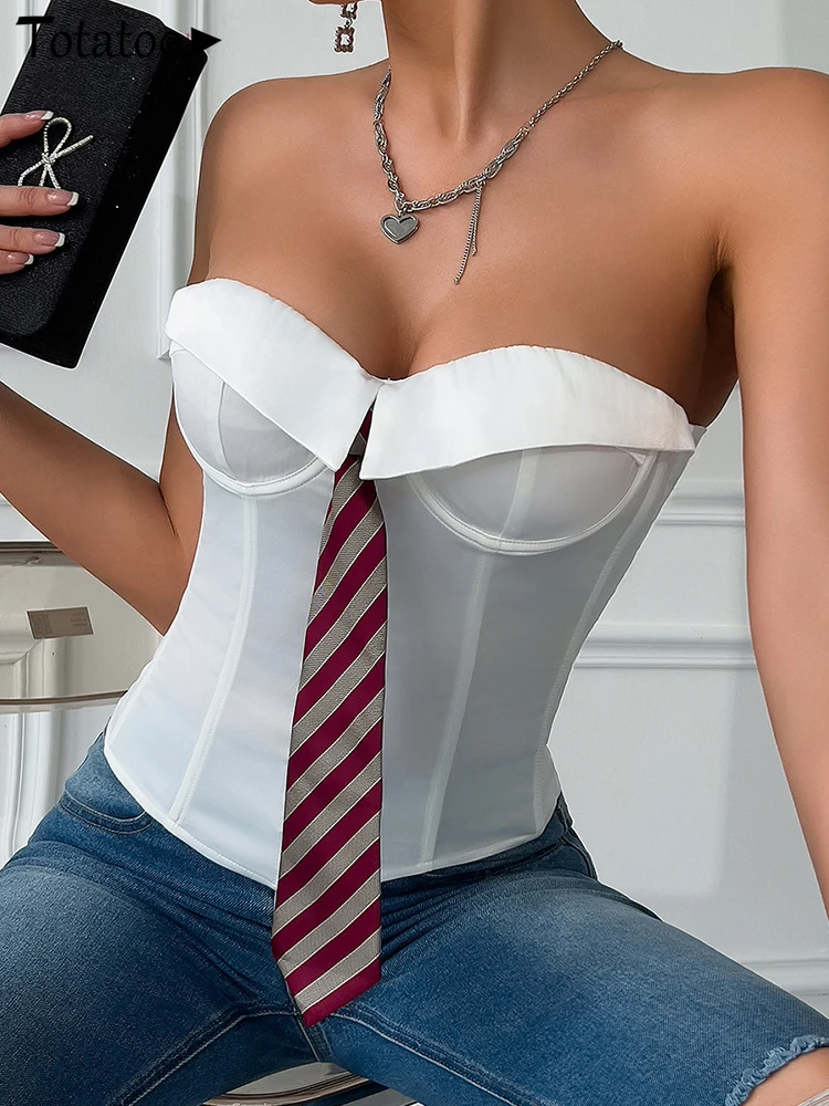 

Totatoop модные атласные топы на бретелях с открытыми плечами для женщин 2024, сексуальные укороченные топы без рукавов и открытой спины на шнуровке с повязкой на бретельках