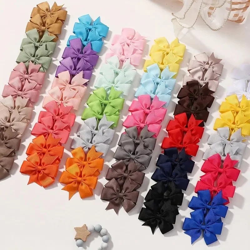 40pcs 2.44inch Random Color Bow Hair Clip Sets Simple Holiday Hair Clip Baby Girls Hair Accessories