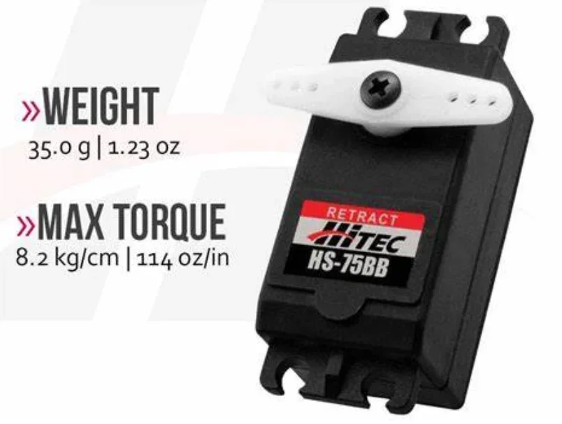 Servo retráctil Hitec Hs-75BB (35G, 6,6Kg-Cm, 0,45 segundos/60 grados) Servo analógico de perfil bajo con engranaje de nailon retráctil