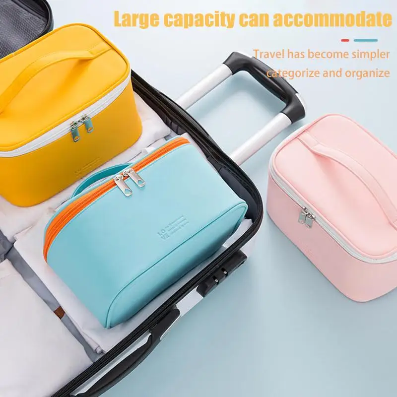 PU-Handtasche für Make-up mit Reißverschluss, tragbarer Reise-Organizer für Hautpflegeprodukte, Kosmetiktasche mit großem Fassungsvermögen zum Waschen von Kosmetika. – Detail 4