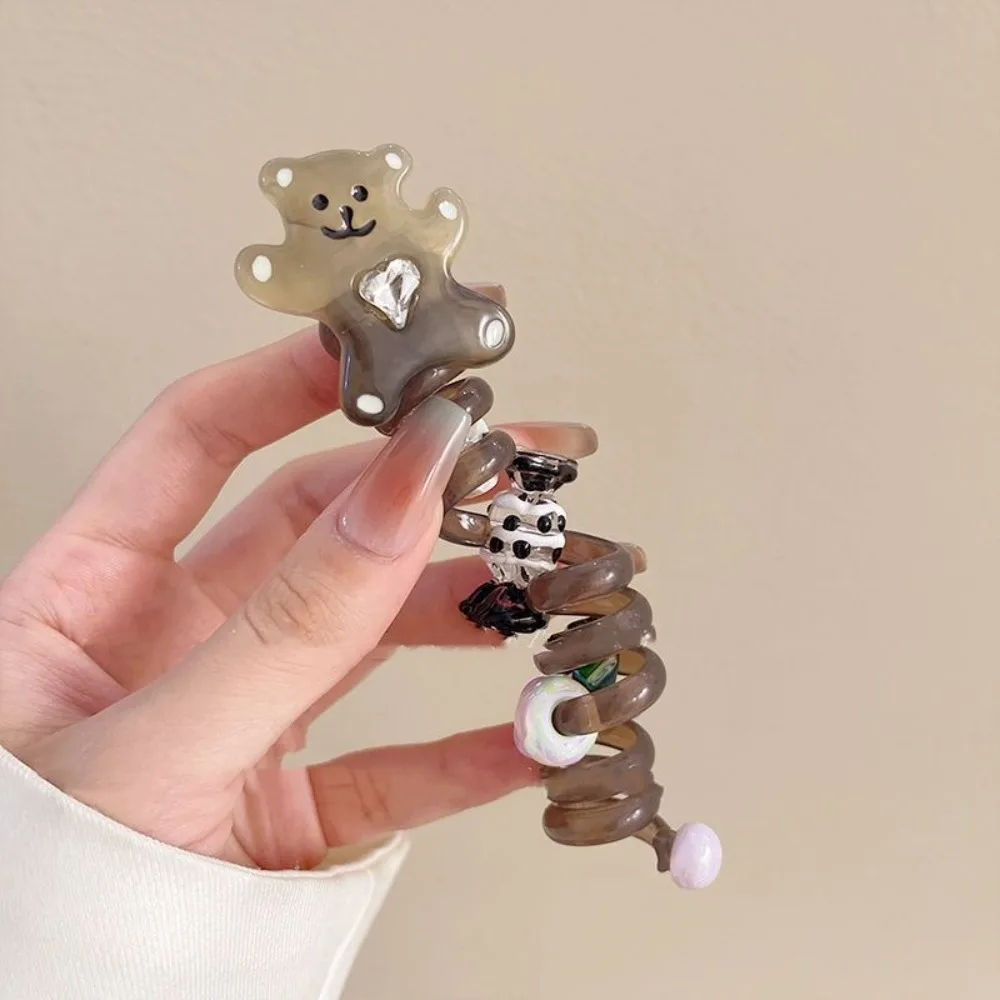 かわいい小さなベアベア電話電話ヘアループ、スパイラルコイルゴム、電話回線ヘアループ、弾性バンド、ヘアアクセサリー、女の子のヘアバンド