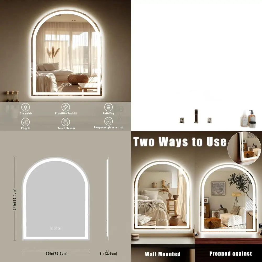 

Зеркало для ванной с LED-подсветкой 30x34 дюйма, с функцией антизапотевания, 3 цветовыми температурой, регулировкой яркости, сенсорным управлением