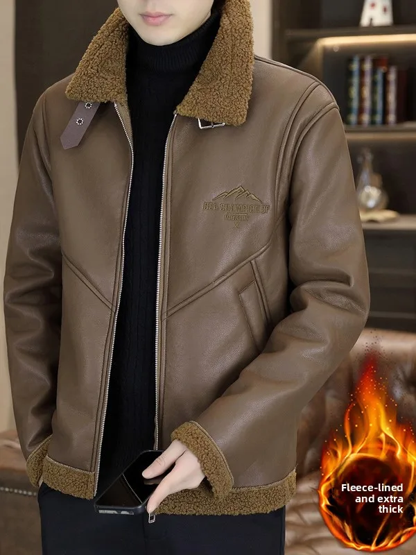 

Мужское кожаное пальто Thiened на подкладке с воротником-стойкой, бархатное осенне-зимнее новое хлопковое пальто Sle Faion Urban