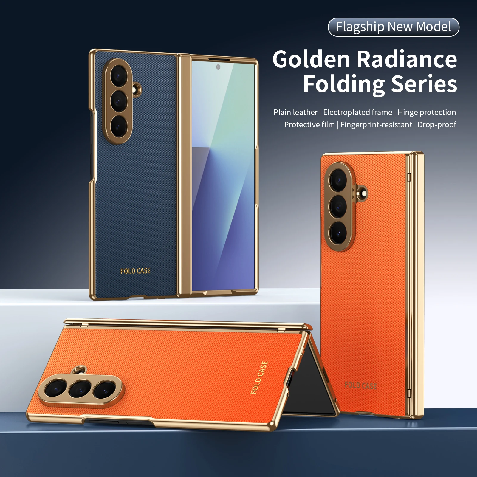 

Роскошный складной чехол из искусственной кожи для Samsung Galaxy Z Fold7 6 5 4 3, противоударная защита экрана HD, шарнирная крышка из закаленного стекла