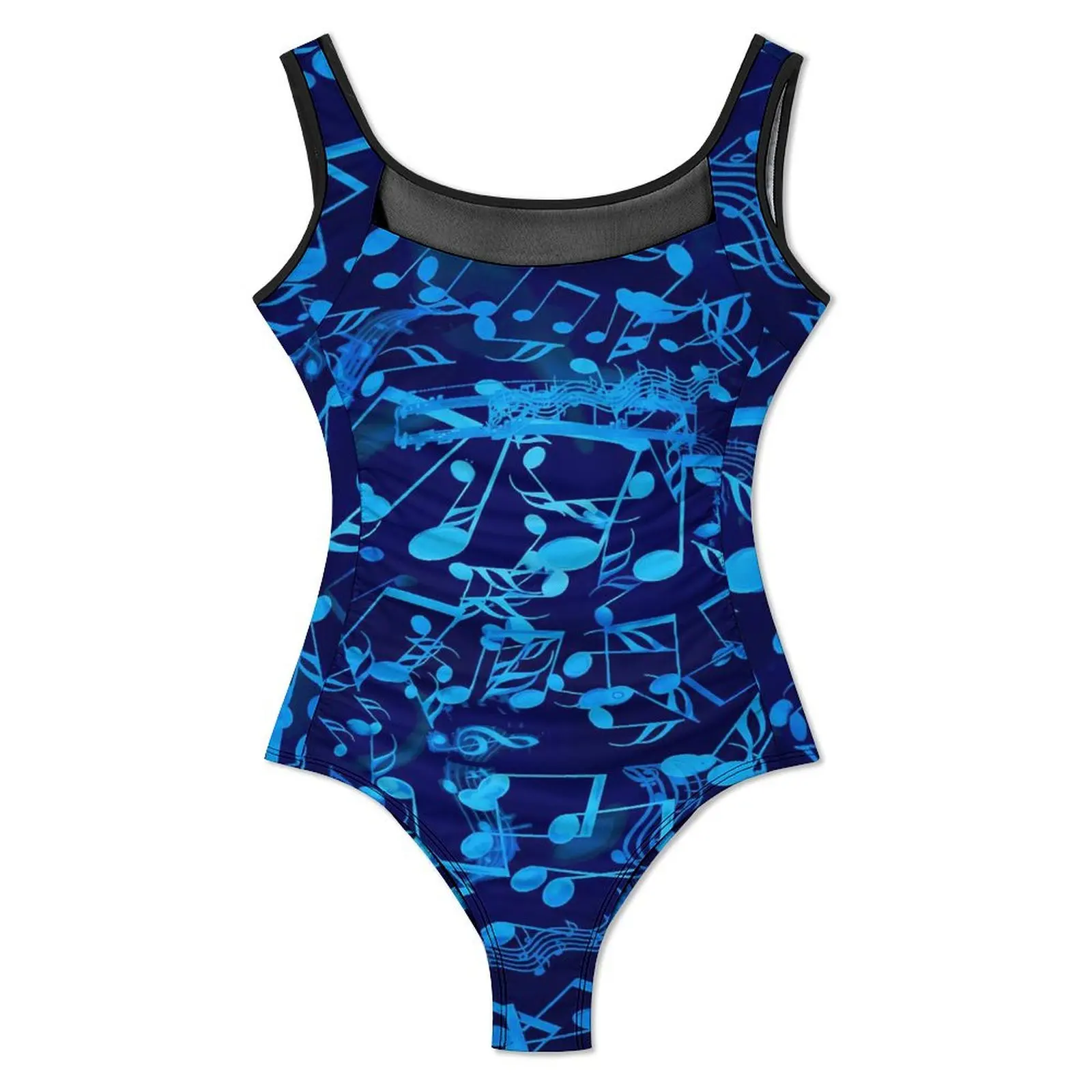 Blue Music Notes Swimsuit Sexy Retro Print Women Swimwear One Piece Classic Bodysuit Surfing Push Up Sleeveless Bathing Suits