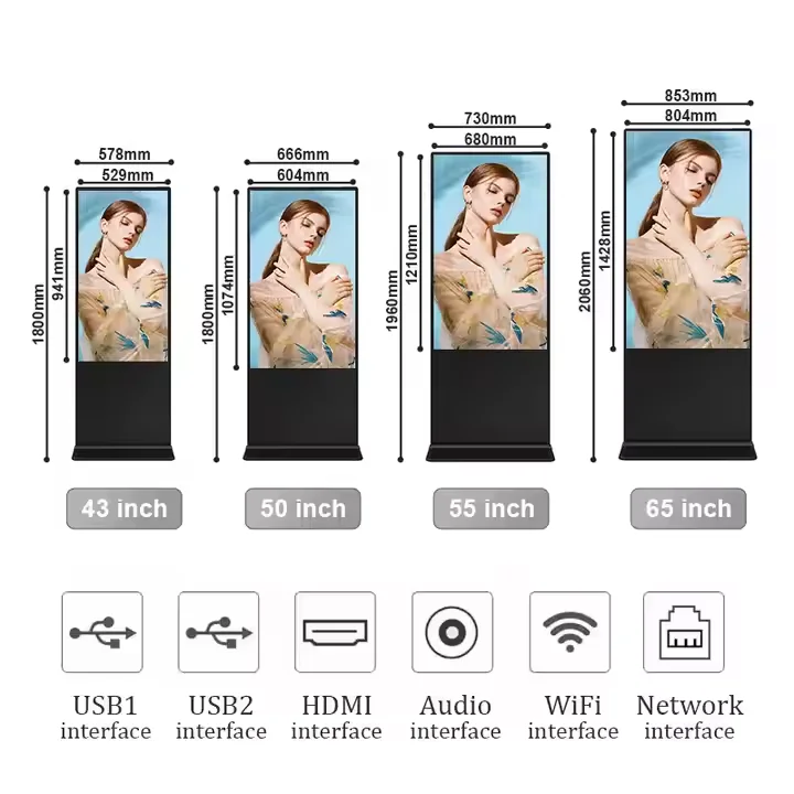 OEM Indoor Digital Signage Touchscreen IPS Floor Standing Digital Kiosks Interactive Displays For Business