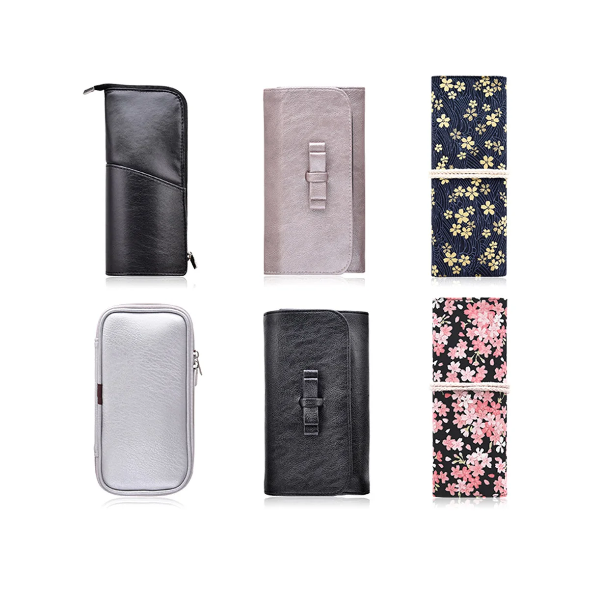 

PU Brush Bag Silver Lightweight Travel Makeup Organizer Pouch Portable Compact Storage for Eyeliners Tubes
