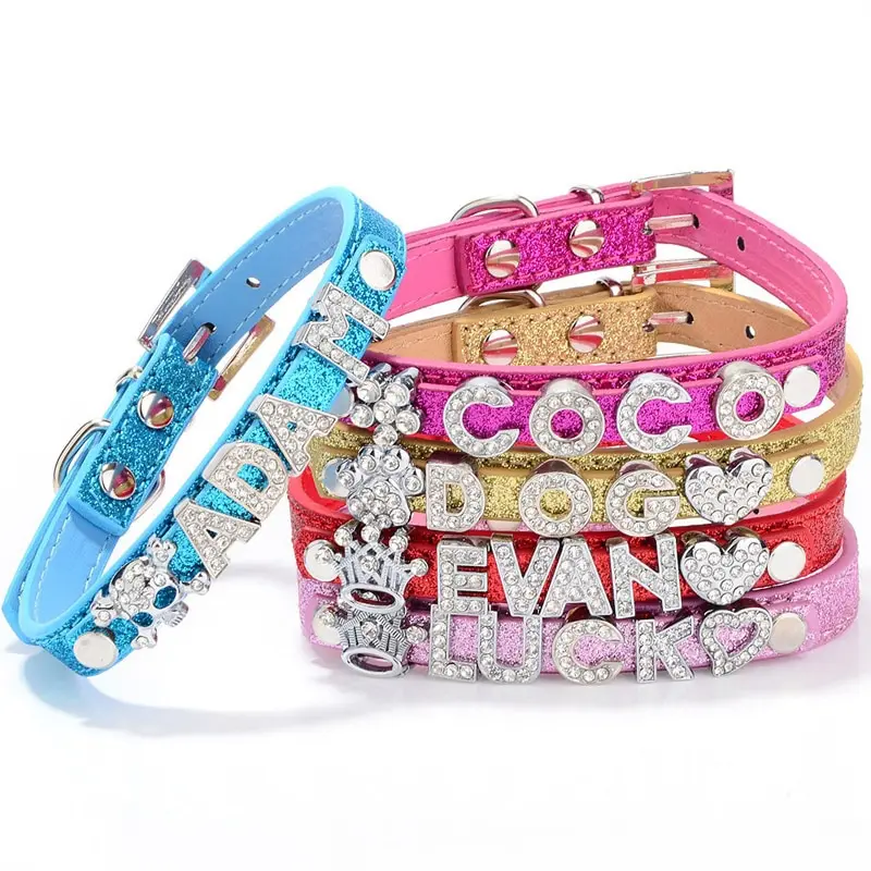 Custom Cat Dog Collar Personalized Rhinestone Puppy Collars Adjustable Letter Crown Charm Name Dog Necklace Chihuahua Id Collar