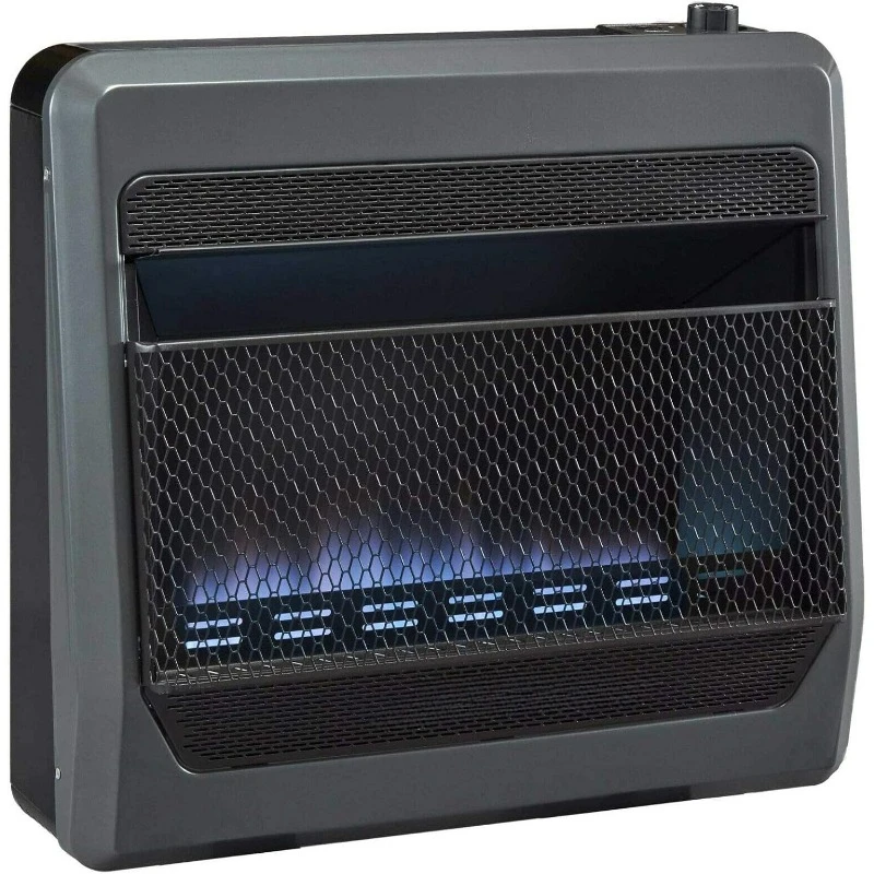 Ventless Propane Gas Blue Flame Space Heater with Thermostat Control, 30000 BTU, Heats Up to 1400 Sq. Ft., Includes Wall Mount