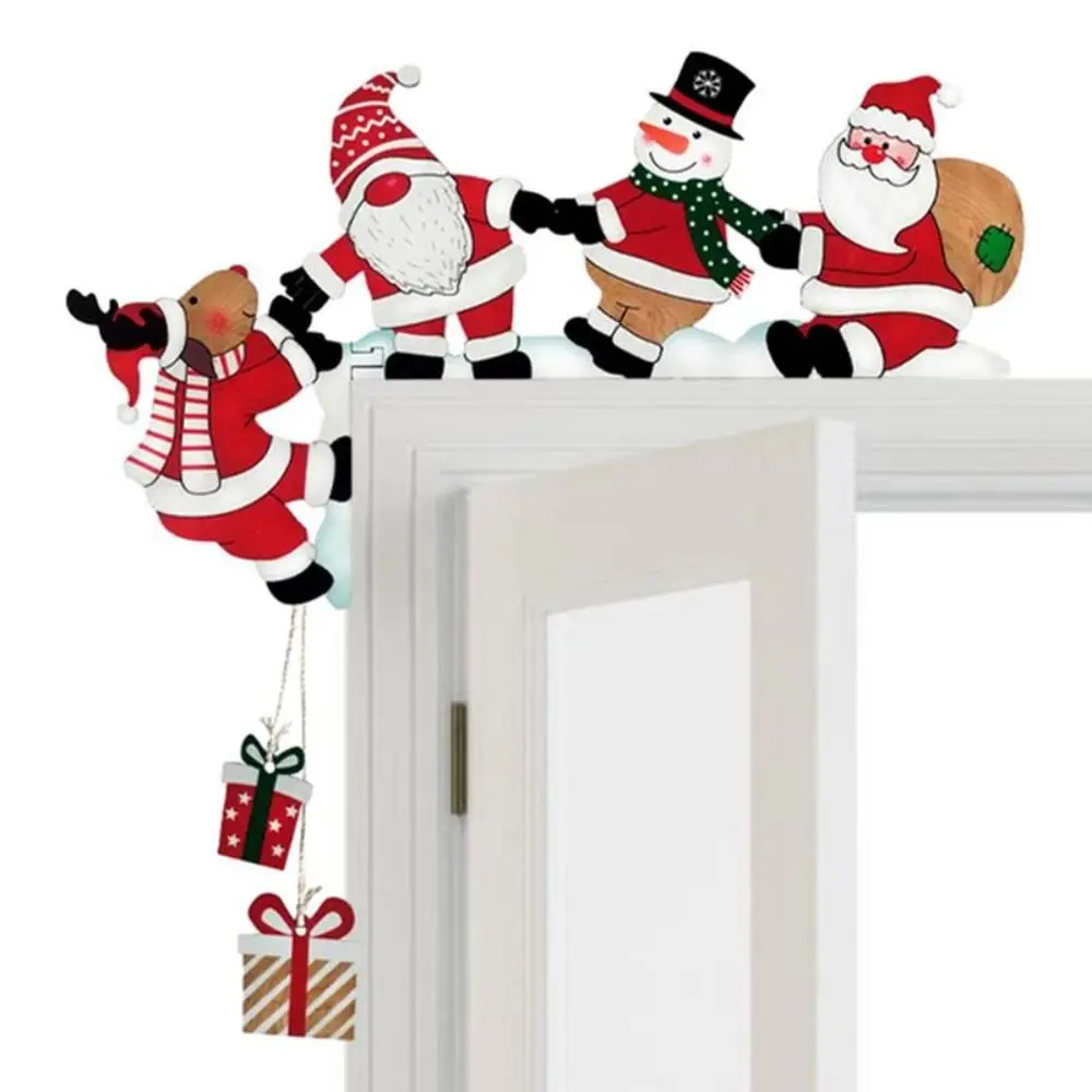 New Santa Door Corner Decor Christmas Cartoon Door Frame Decor Snowman Reindeer Wooden Pendant Party House Decor