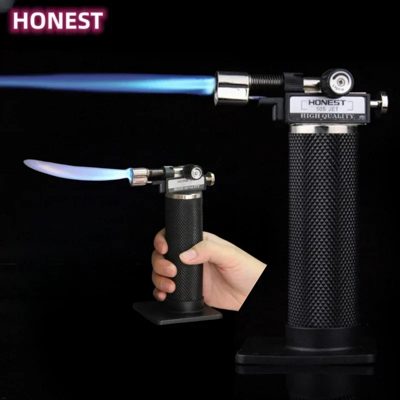 HONEST Creative Double Flame Welding Gun Gas Lighter Safety Lock Switch Jet Fire Open Fire Switching BBQ Kitchen Cigar Lighters