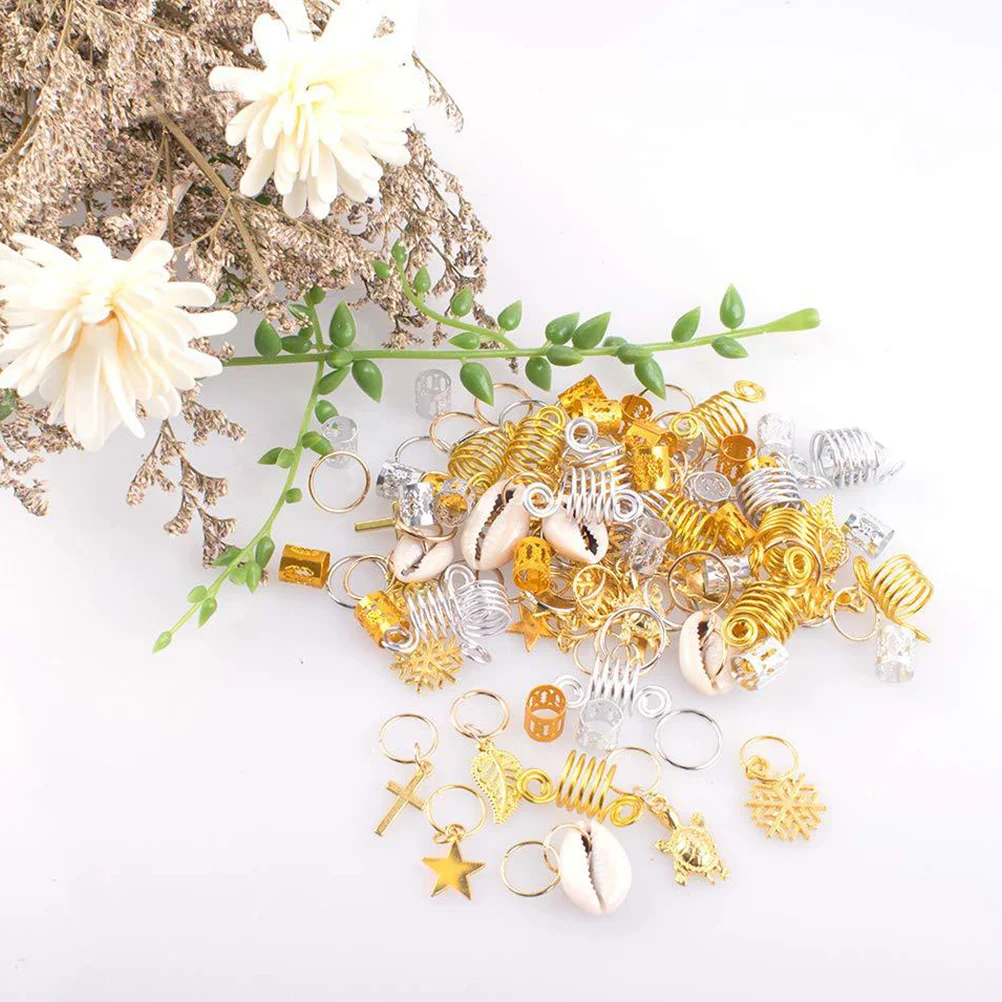 

250pcs Dreadlock Hairpins Metal Shell Lightweight Festival Party Decorations Braiding Ponytail Beard Cuffs Rings Buckles Clips
