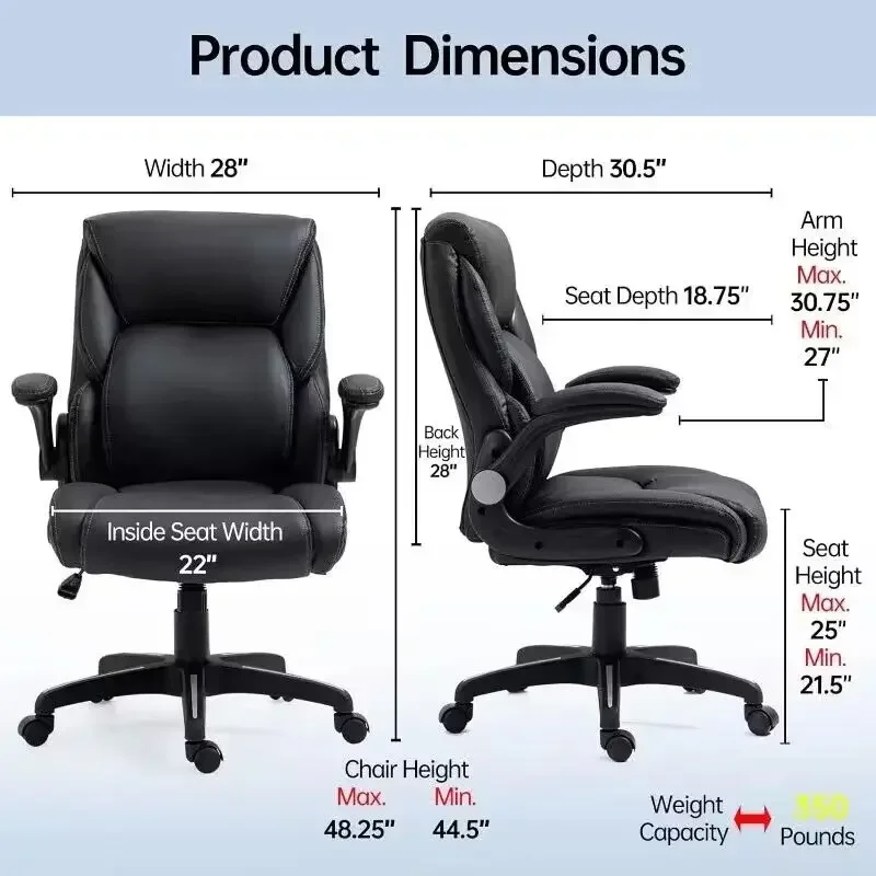 Postmodern Leather Executive Office Chair- Ergonomic High Back PU Home Computer Desk Chair With Padded Flip-up Arms