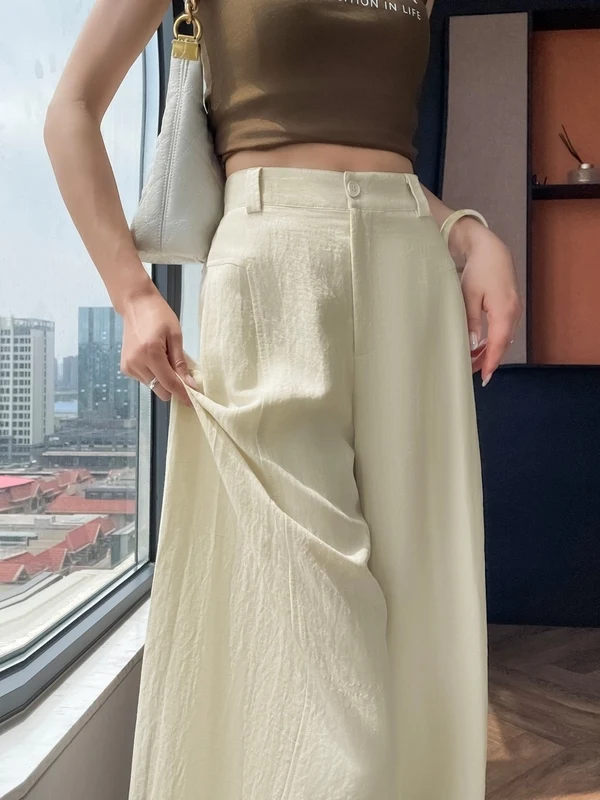 

High Waist Wide Leg Pants Women's Pure Color Drapey Style Korean Version Summer Casual Pants Slimming Effect Trendy 2026