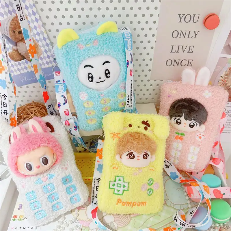 10cm Cute Cell Phone Crossbody Bag Doll Clothes for Candy Color Kawaii Fluffy Simulation Phone Bag Dress Up Doll Outfit Gifts