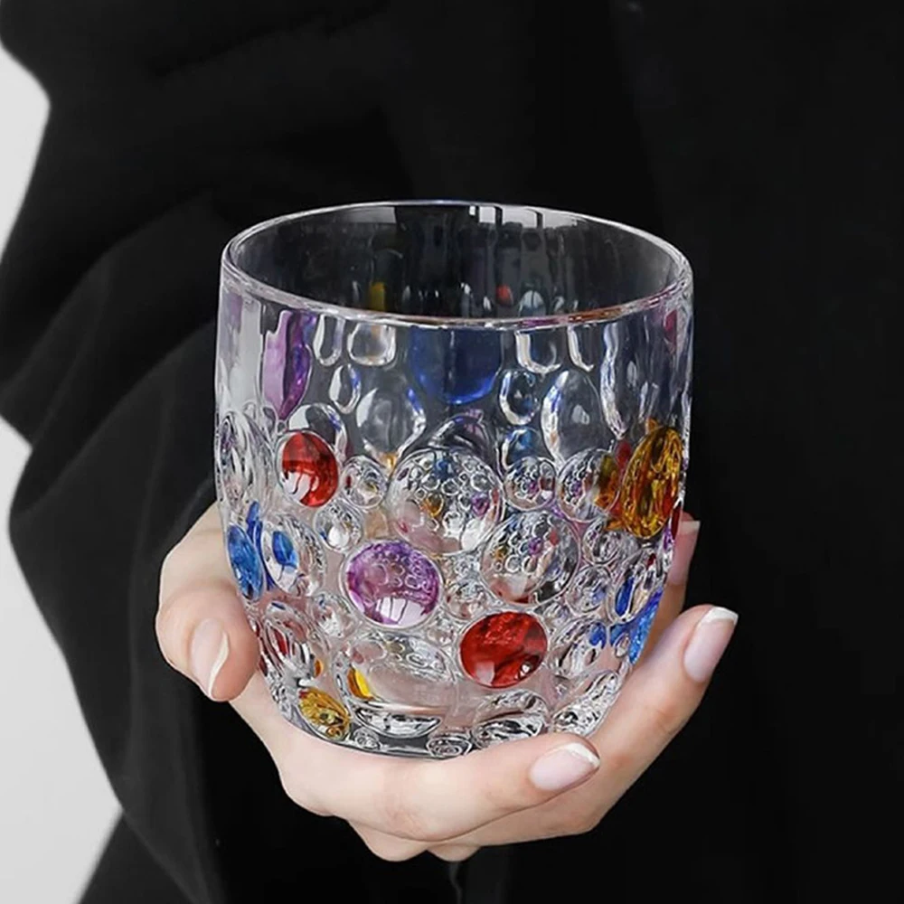 INS color drawing bubble glass cup, Light luxury whisky glass, Vintage Semir beer mug, Bar wine glasses, Home wine set, 2pcs/lot