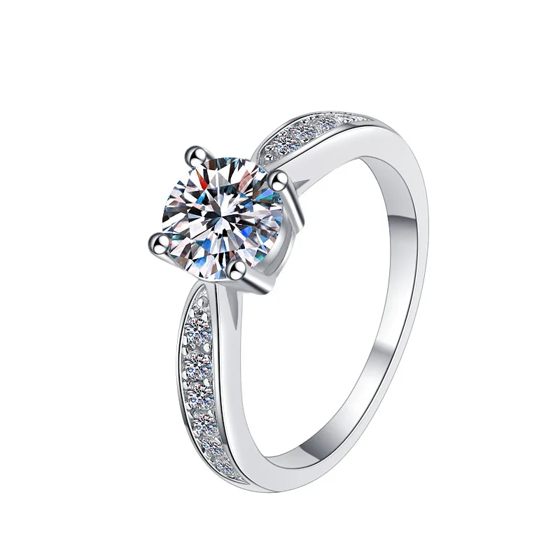 

Women's 2Ct Moissanite Four-Prong Fashion Ring PT950 Platinum Diamond-like Sparkle Unique Prong Design Fine Craft