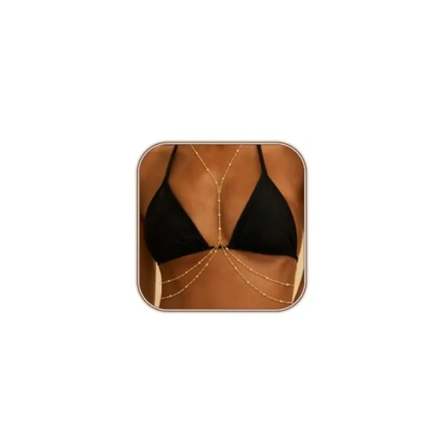 

HERIER 14K Gold Plated Body Chains for Women, Sexy Layered Belly Waist Chain Crossover Bikini Bra Body Jewelry, Summer Beach Rh