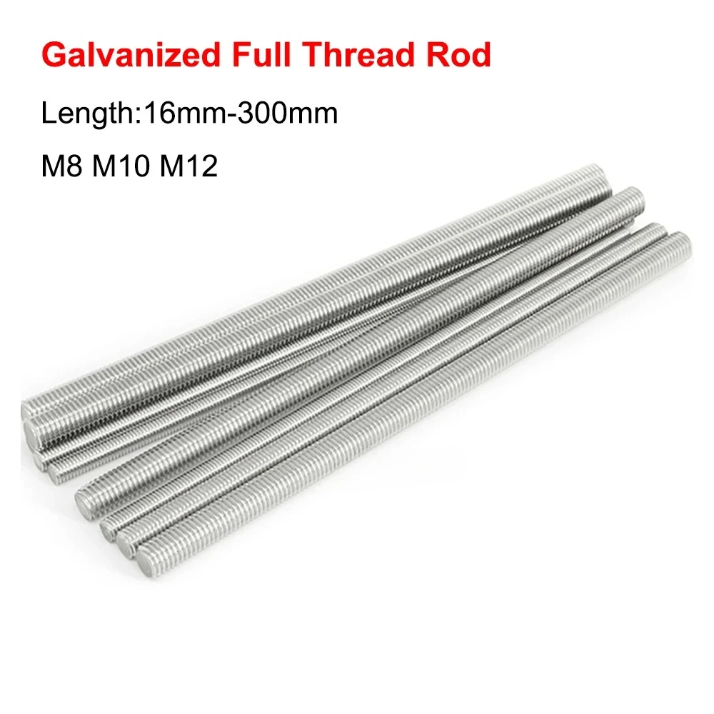 

Galvanized Full Thread Screw Rod M8 M10 M12 White Zinc Plated Headless Bolt Full Threaded Stud Bar Length 16mm-300mm