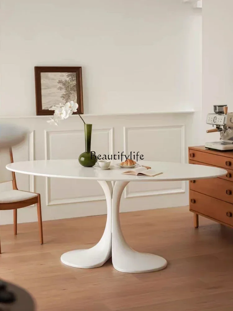 

LX*Natural Marble Mermaid Dolphin Dining Table Antique Oval Dining Table