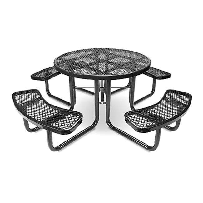 Outdoor Commercial Heavy  Thermoplastic Coated Metal Steel Mesh UV Resistant Rust Proof Picnic Table With Attached Bench
