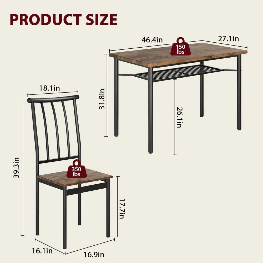 IDEALHOUSE Dining Table Set for 4, Kitchen Table and Chairs for 4 with Wine Rack, Sturdy Rectangular Kitchen Table Set