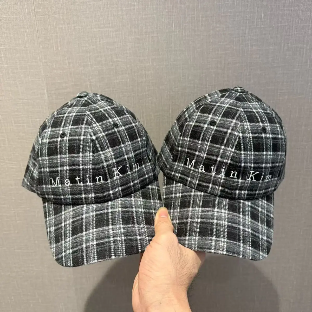 MATIN KIM Vintage Checkered Soft‑Crown Baseball Cap, Retro Plaid Adjustable Curved Brim Dad Hat for Women Korean Niche Style