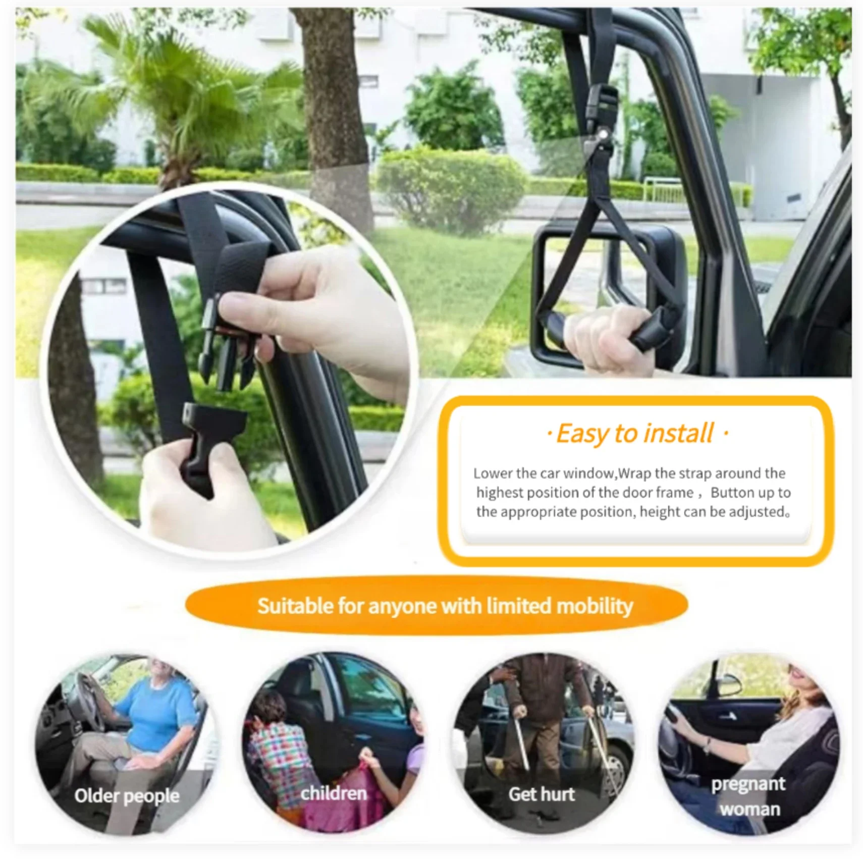 Car Window Auxiliary Armrest Vehicle Support Grab Handle for Elderly Pregnant Women Disabled Boarding Alighting