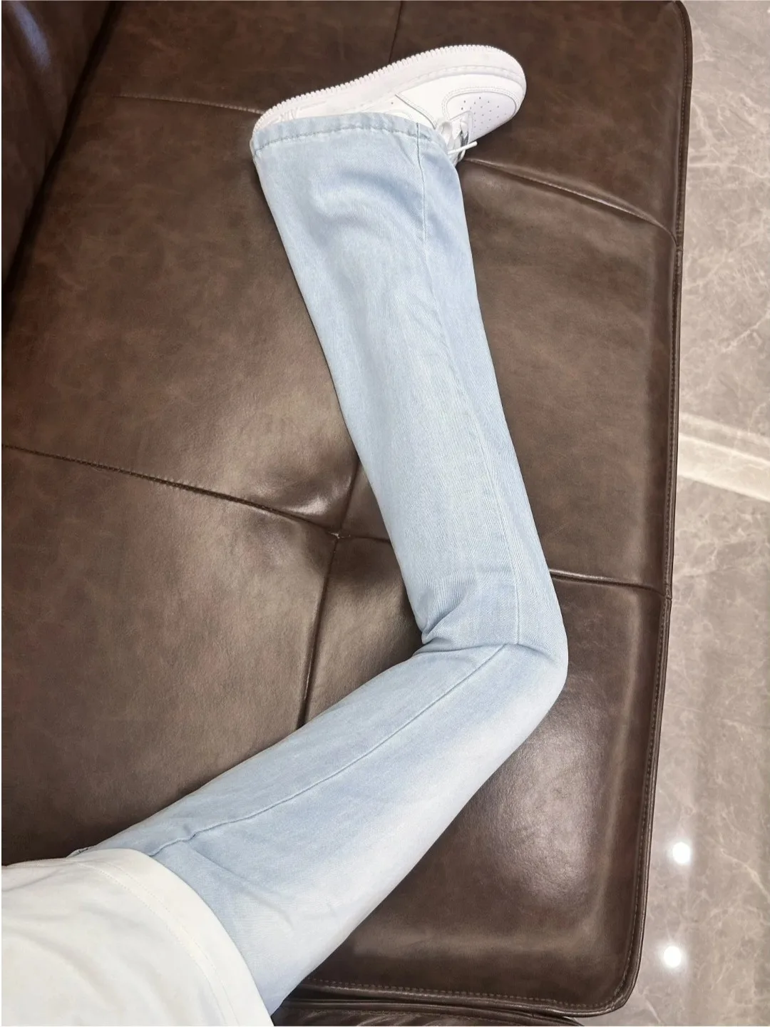 

Light Blue Ice Silk Men's Jeans Summer Thin Straight American Vibe Knife Pants Slim Fit Long Trousers Casual Straight Leg