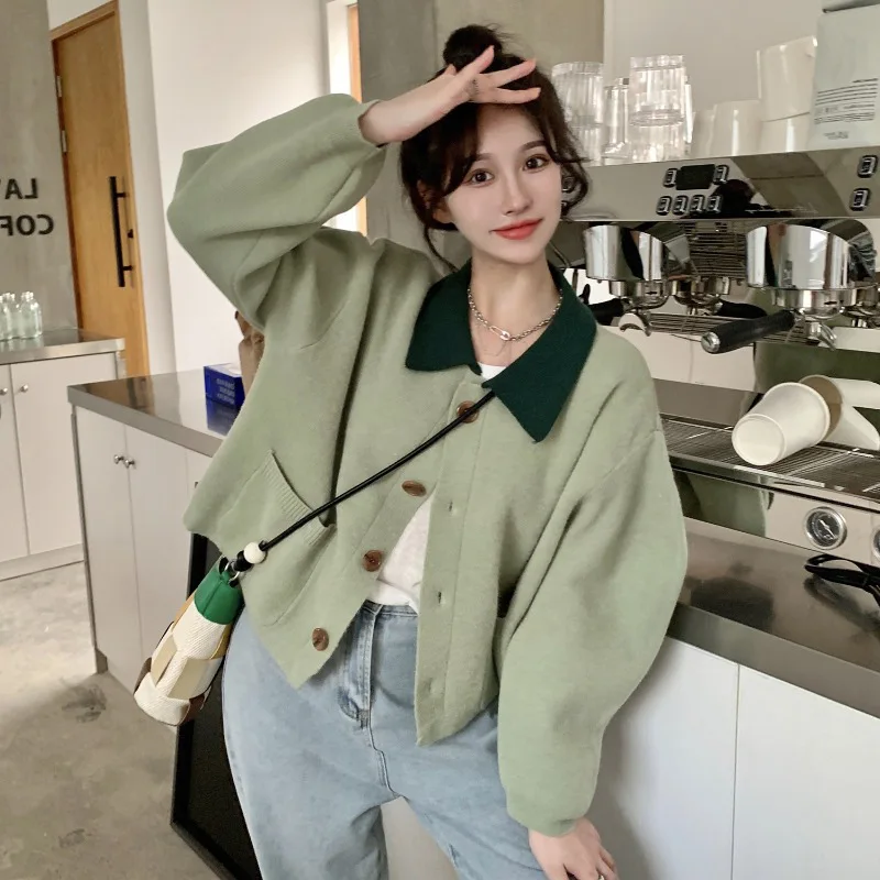 Woman Sweater Cardigan autumn/winter turn-down Collar Knitting Lantern Sleeve woman's Clothing Dropshipping PYRMRM202228