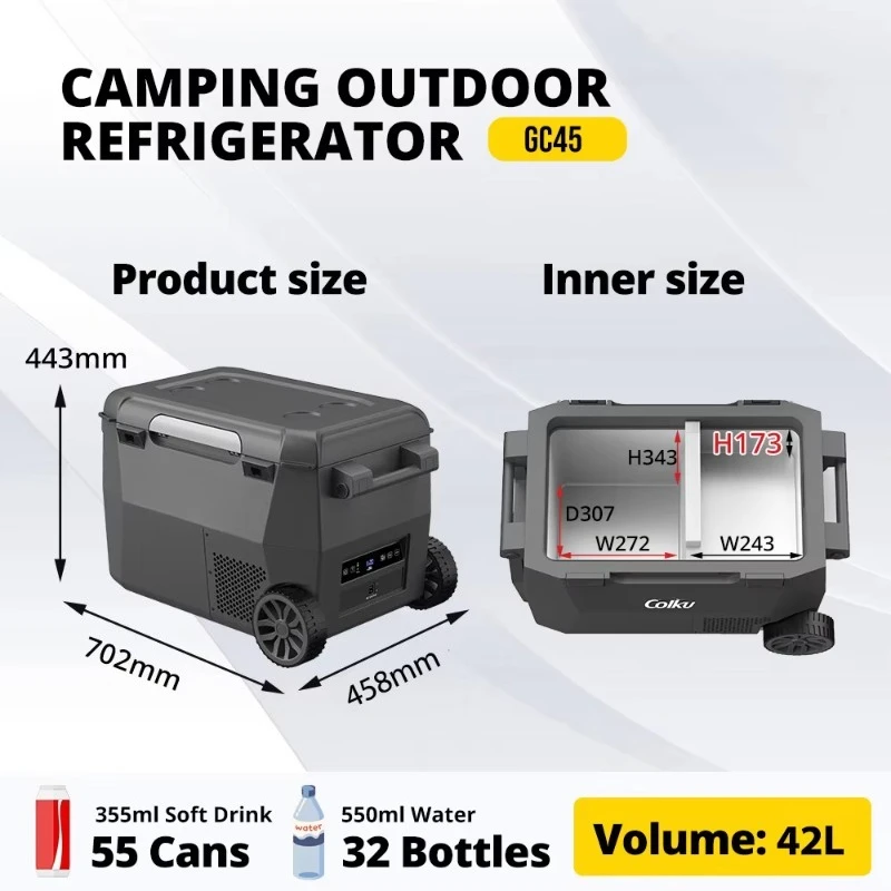 Colku 42L Mini Car Refrigerator 12V Freezer Portable Fridge Smart Cooling for Camping Rv Truck