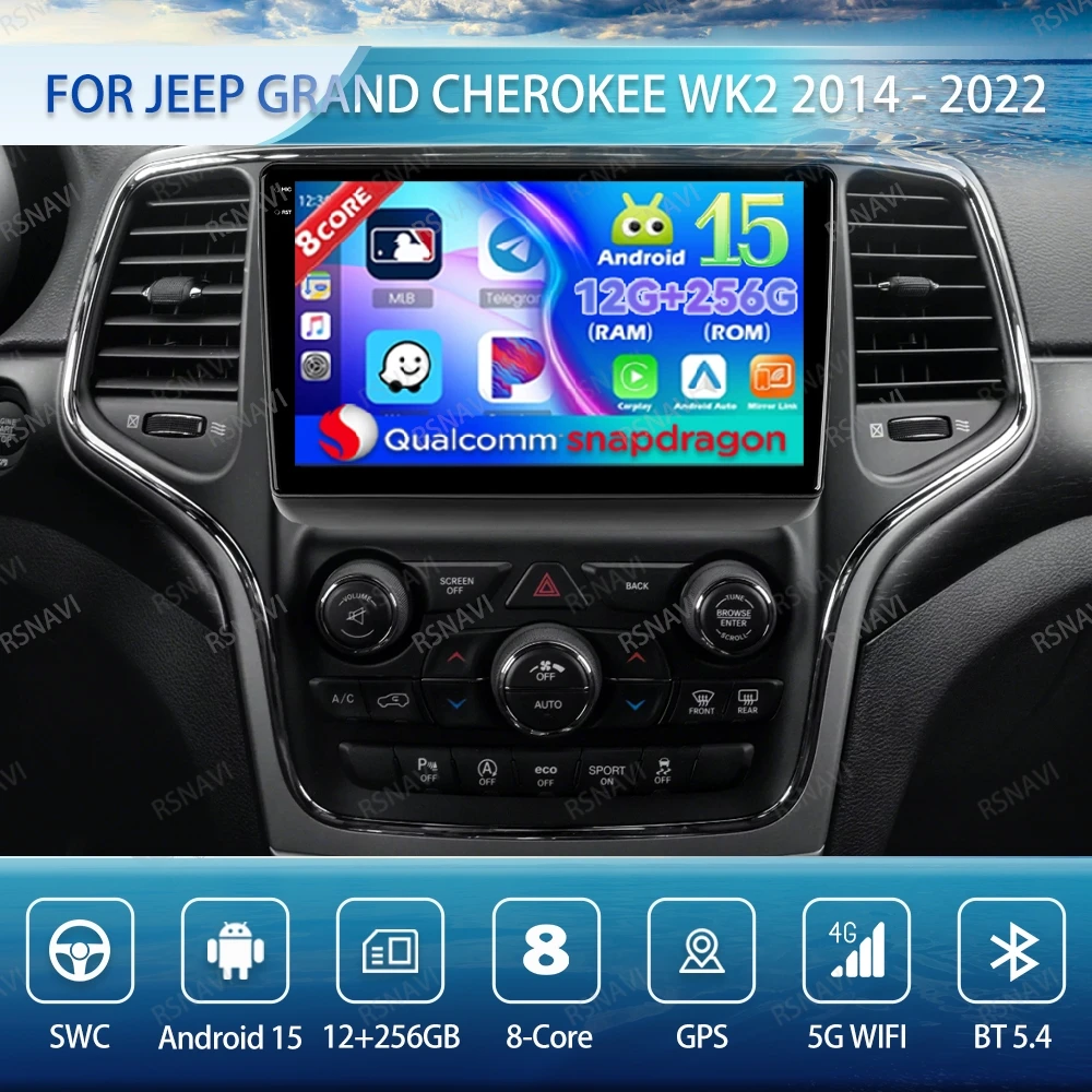 

Android 15 Car Radio For Jeep Grand Cherokee WK2 2014 - 2022 BT GPS 5G WIFI 4G LTE QLED Wireless Carplay Auto Multimedia DSP DVD