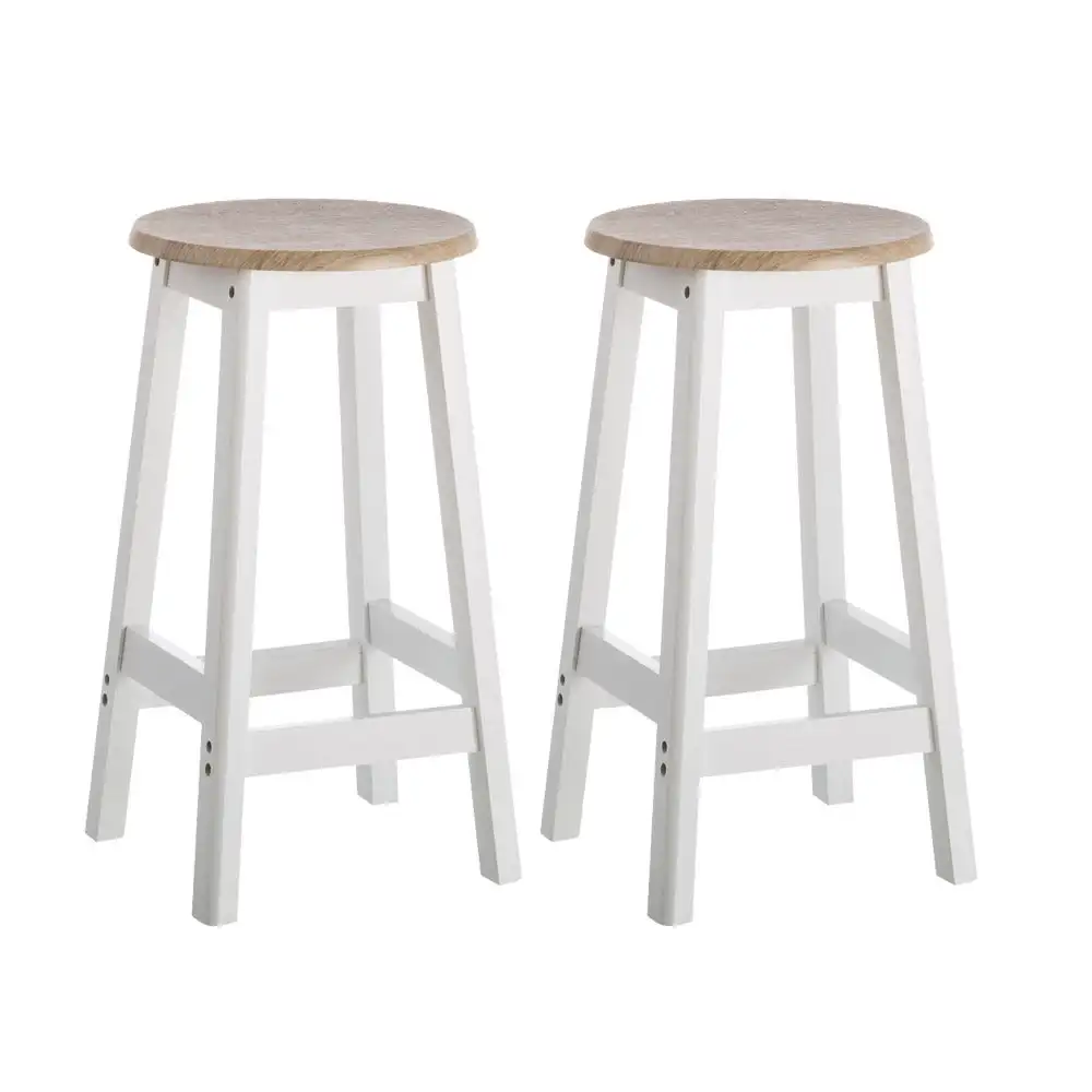 Lola Home Set de 2 taburetes de cocina blanco y natural de madera MDF de Ø 29x54 cm
