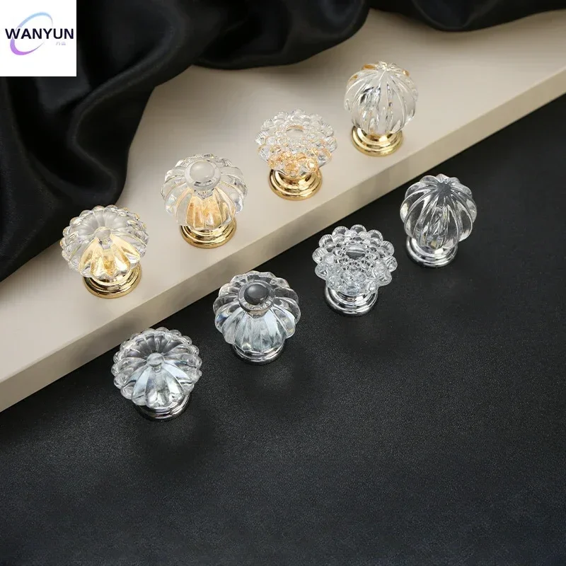 Acrylic Kitchen Cabinet Door Handles Plastic Drawer Knobs Single Hole Wardrobe Door Round Diamond Crystal Handles for Furniture