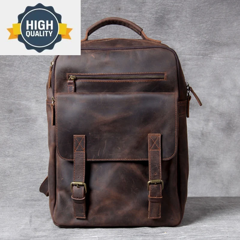 

Crazy New Retro Horse Leather Backpack Men Shoulder Bag Laptop Male Schoolbag Travel Handmade First Layer Cowhide